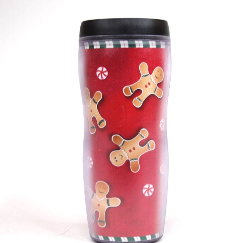 Starbucks Barista 2001 Gingerbread Man Theme 16oz Travel Coffee Tumbler Retired - Picture 1 of 7